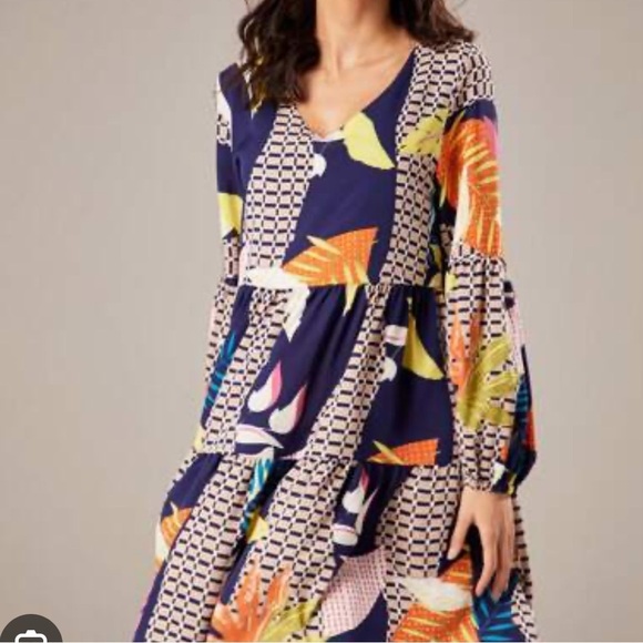 Loose Long-Sleeve Casual Lightweight Leaf Print Flowy Plus-size Swing Dress - Picture 1 of 14